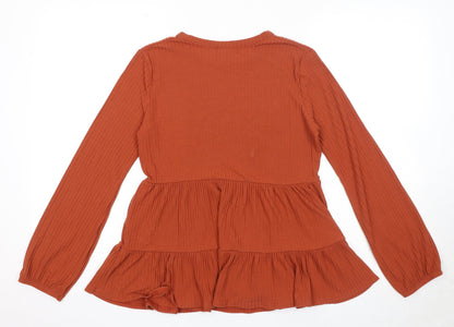 New Look Womens Orange Polyester Basic Blouse Size 10 Boat Neck - Ribbed