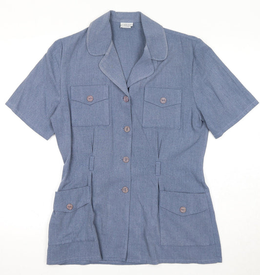 OPUS Womens Blue Polyester Basic Button-Up Size 12 Collared