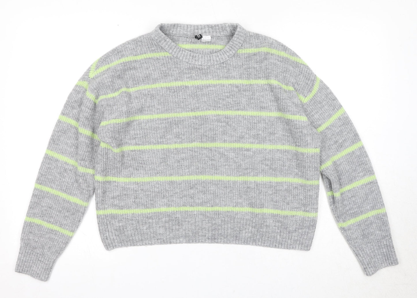 Divided by H&M Womens Green Round Neck Striped Acrylic Pullover Jumper Size M