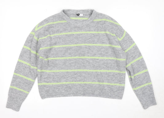 Divided by H&M Womens Green Round Neck Striped Acrylic Pullover Jumper Size M