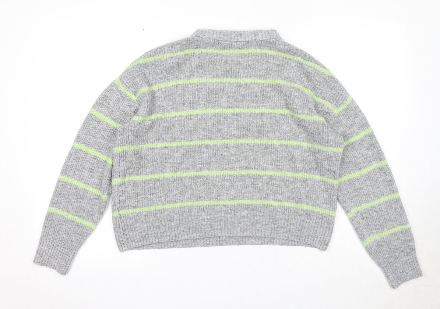 Divided by H&M Womens Green Round Neck Striped Acrylic Pullover Jumper Size M