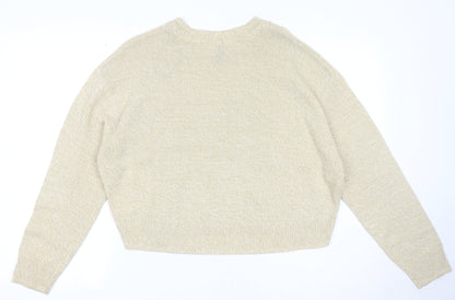 Divided by H&M Womens Beige Round Neck Acrylic Pullover Jumper Size S
