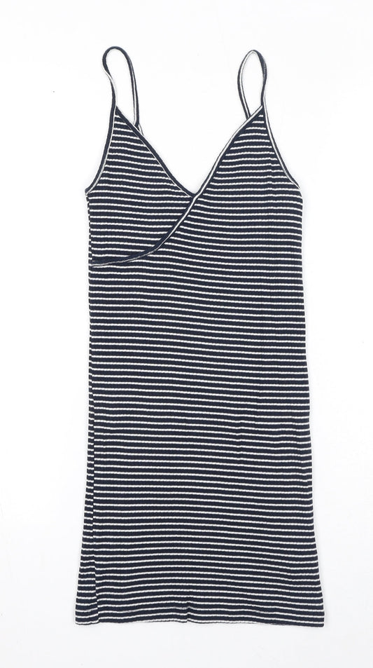 Topshop Womens Blue Striped Cotton Camisole Tank Size 8 V-Neck