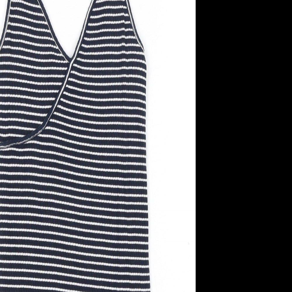 Topshop Womens Blue Striped Cotton Camisole Tank Size 8 V-Neck
