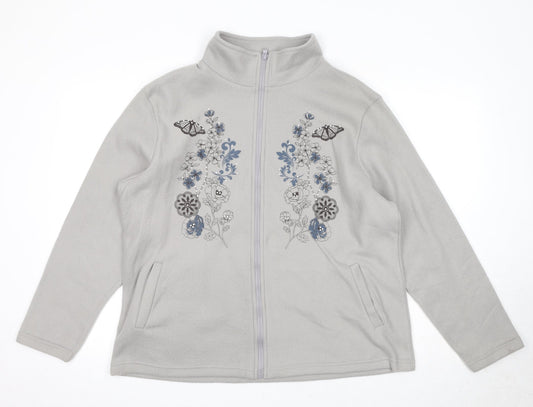 Anne De Lancay Womens Grey Jacket Size L Zip - Flower Detail