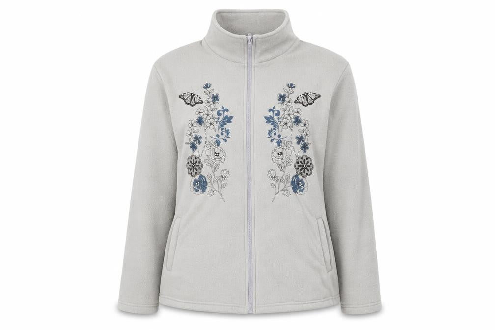 Anne De Lancay Womens Grey Jacket Size L Zip - Flower Detail