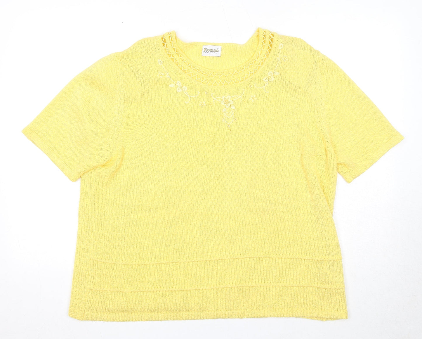 Roman Womens Yellow Round Neck Acrylic Pullover Jumper Size XL