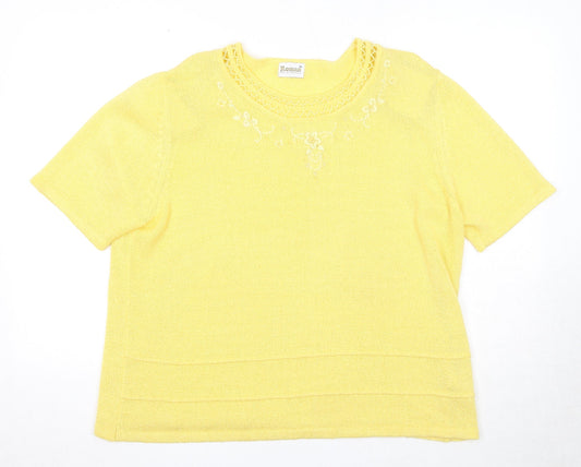 Roman Womens Yellow Round Neck Acrylic Pullover Jumper Size XL