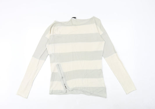 Hunkydory Womens Green Boat Neck Striped 100% Cotton Pullover Jumper Size XS