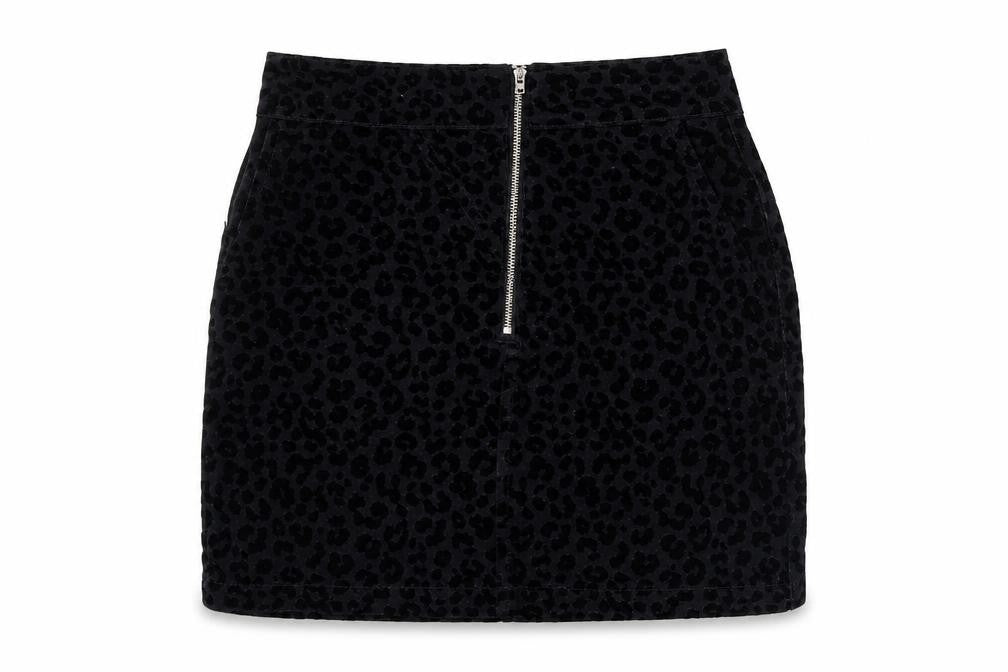 Topshop Womens Black Animal Print Polyester A-Line Skirt Size 8 Zip - Leopard Pattern