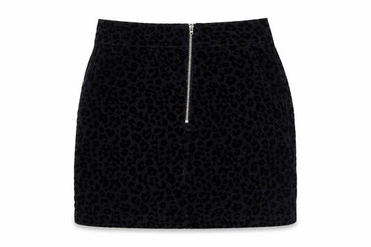 Topshop Womens Black Animal Print Polyester A-Line Skirt Size 8 Zip - Leopard Pattern