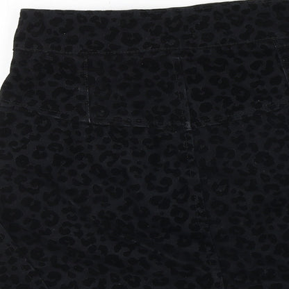 Topshop Womens Black Animal Print Polyester A-Line Skirt Size 8 Zip - Leopard Pattern
