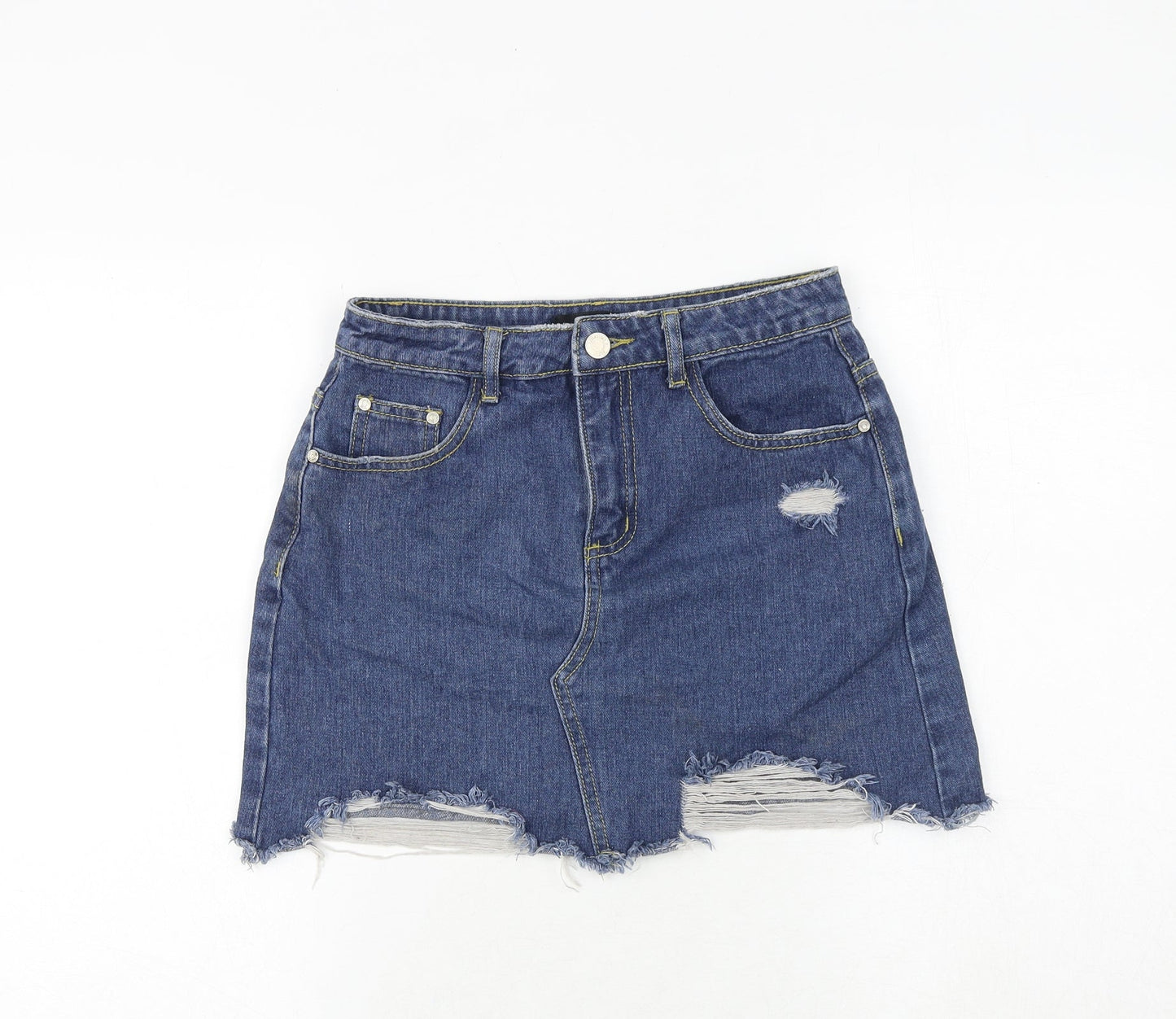Missguided Womens Blue Cotton Mini Skirt Size 27 in Zip