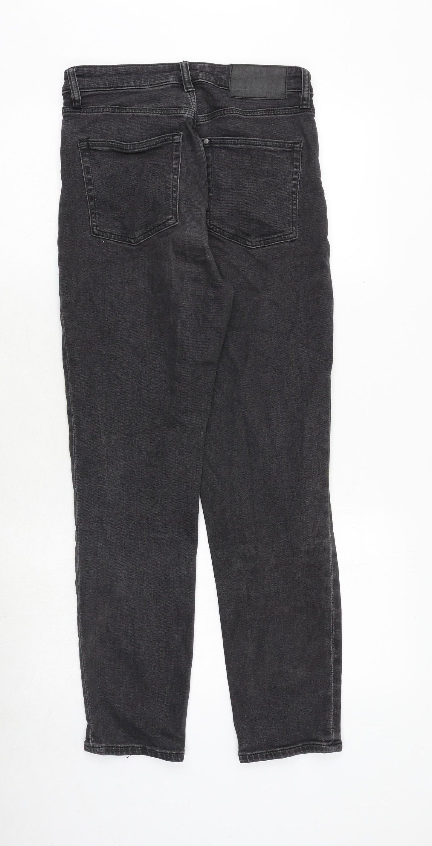 H&M Womens Black Cotton Straight Jeans Size 8 Regular Button