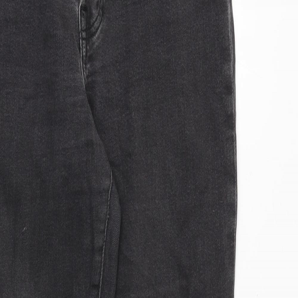 H&M Womens Black Cotton Straight Jeans Size 8 Regular Button