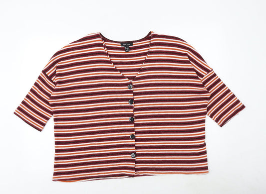 New Look Womens Multicoloured V-Neck Striped Polyester Cardigan Jumper Size L