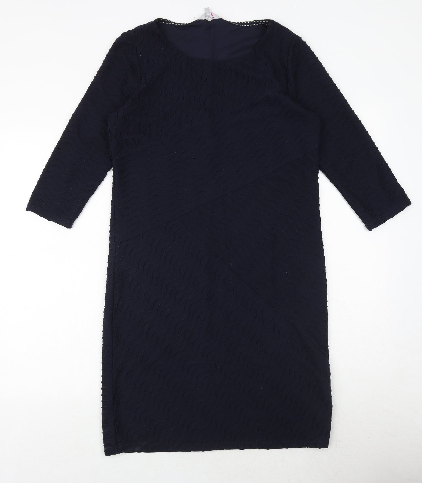 Marks and Spencer Womens Blue Polyester Sheath Size 12 Boat Neck Pullover - Textured