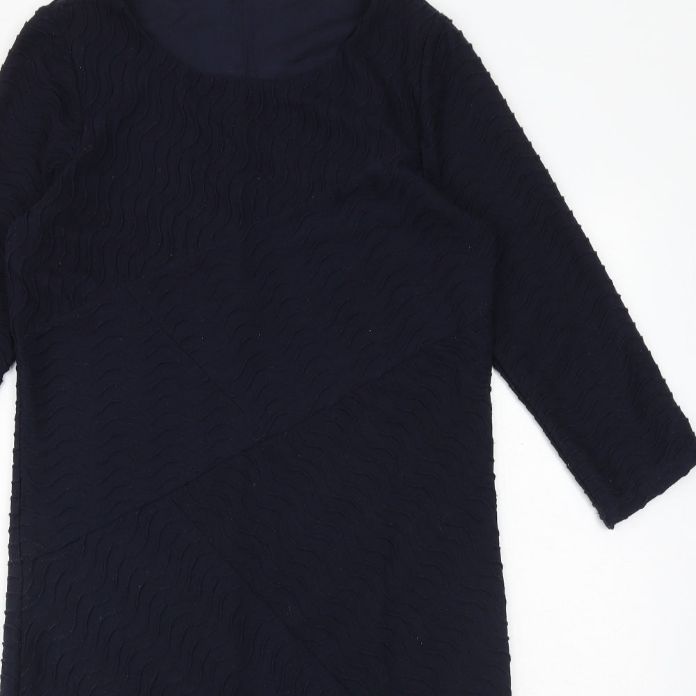 Marks and Spencer Womens Blue Polyester Sheath Size 12 Boat Neck Pullover - Textured