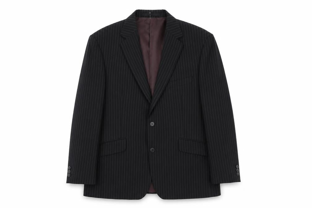 Marks & Spencer Mens Black Striped Polyester Jacket Suit Size 42 Regular