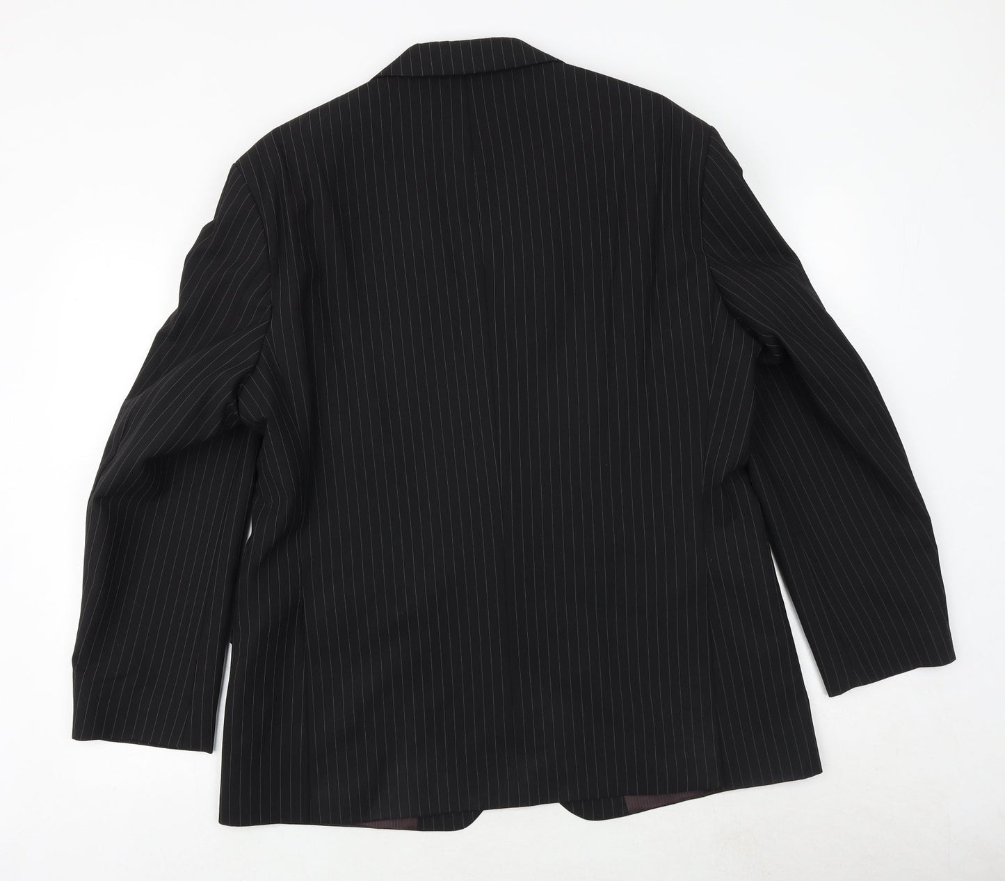 Marks and Spencer Mens Black Striped Polyester Jacket Suit Size 42 Regular