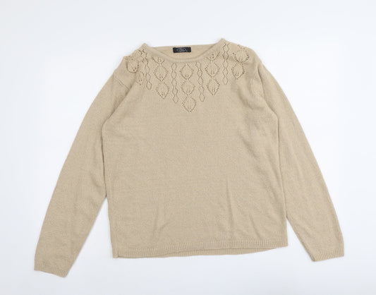 Bonmarché Womens Beige Round Neck Acrylic Pullover Jumper Size M