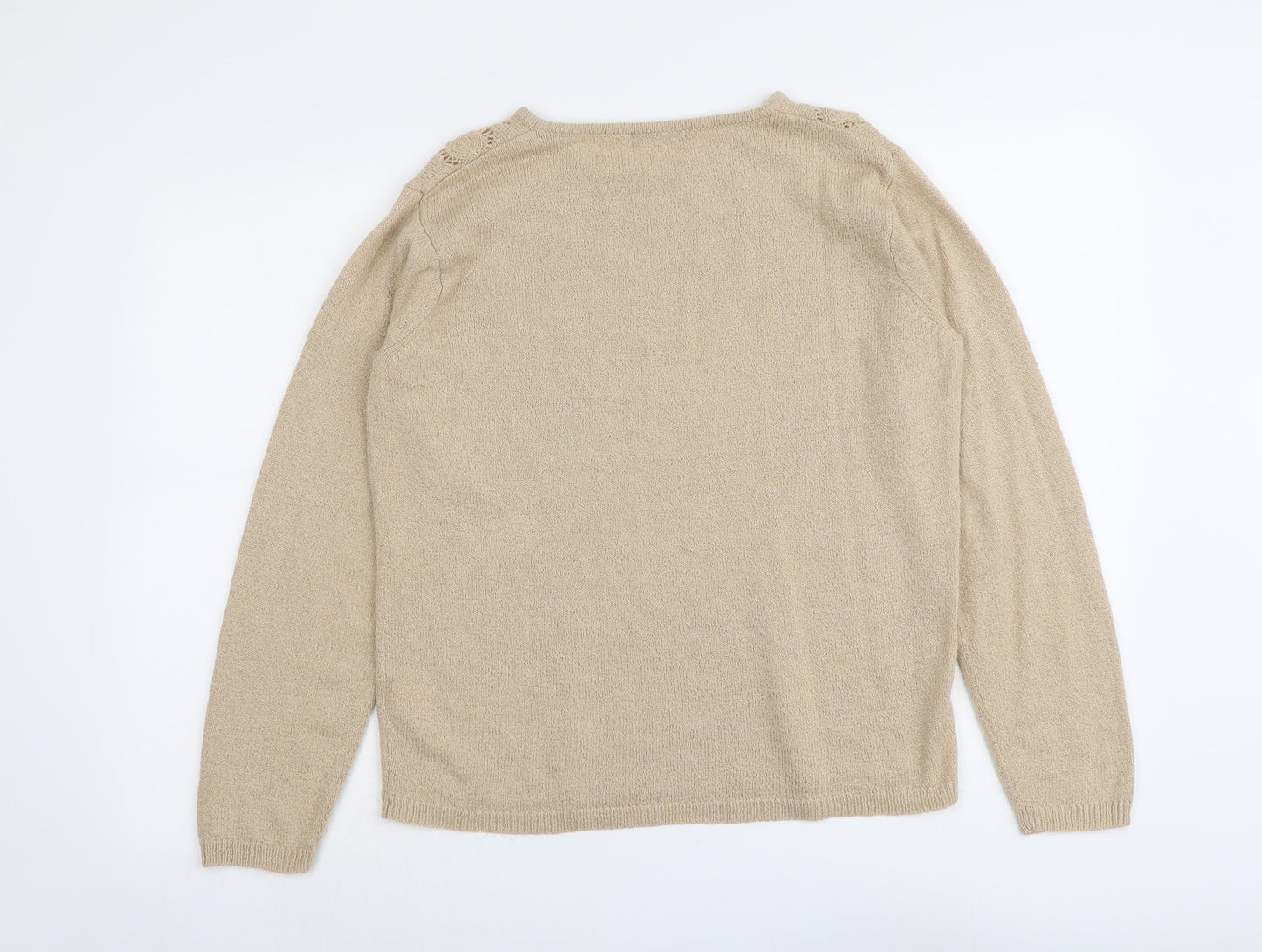 Bonmarché Womens Beige Round Neck Acrylic Pullover Jumper Size M