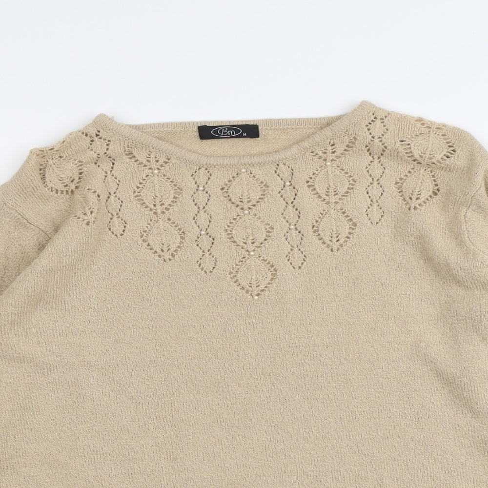 Bonmarché Womens Beige Round Neck Acrylic Pullover Jumper Size M