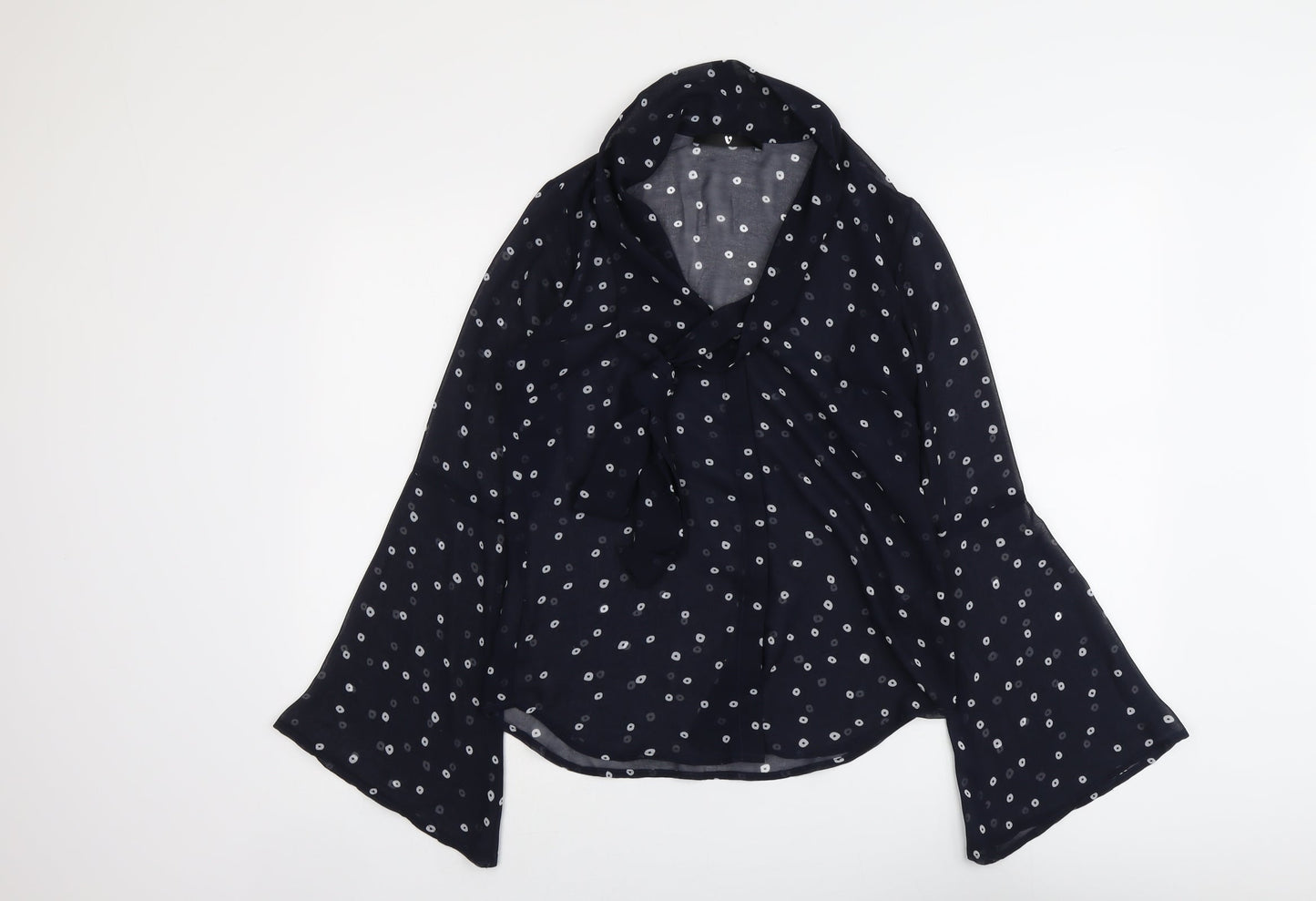 V By Very Womens Blue Geometric Polyester Basic Blouse Size 8 Collared
