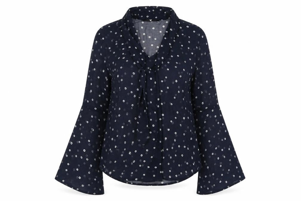 V By Very Womens Blue Geometric Polyester Basic Blouse Size 8 Collared