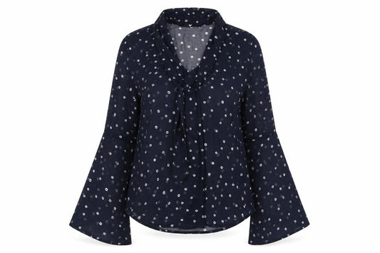 V By Very Womens Blue Geometric Polyester Basic Blouse Size 8 Collared