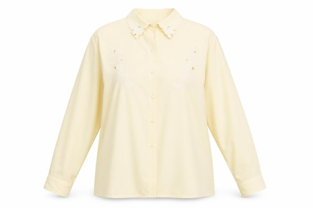 Daxon Womens Ivory Polyester Basic Button-Up Size 14 Collared