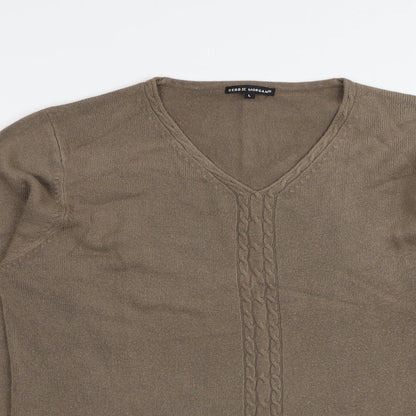 Debbie Morgan Womens Brown V-Neck Acrylic Pullover Jumper Size L