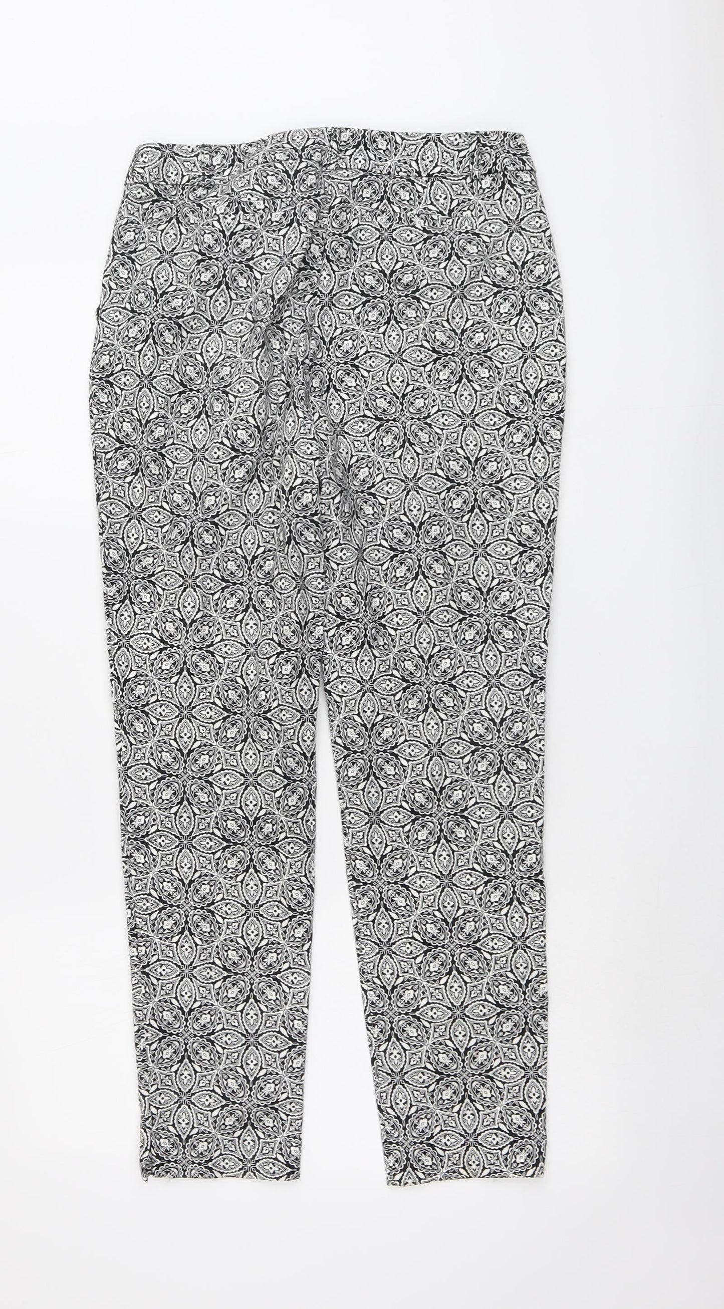 BHS Womens Black Geometric Cotton Trousers Size 10 L28 in Regular Button