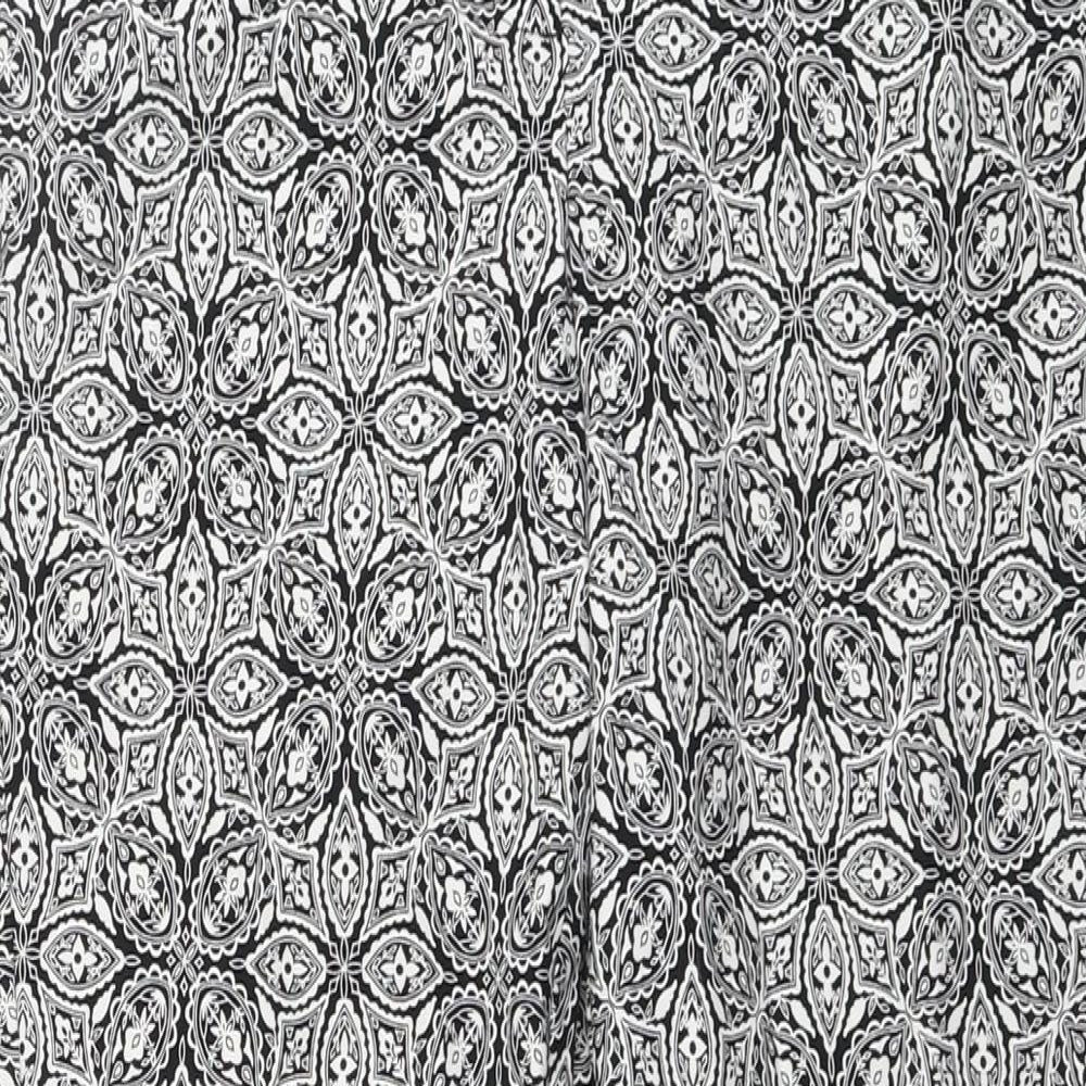 BHS Womens Black Geometric Cotton Trousers Size 10 L28 in Regular Button