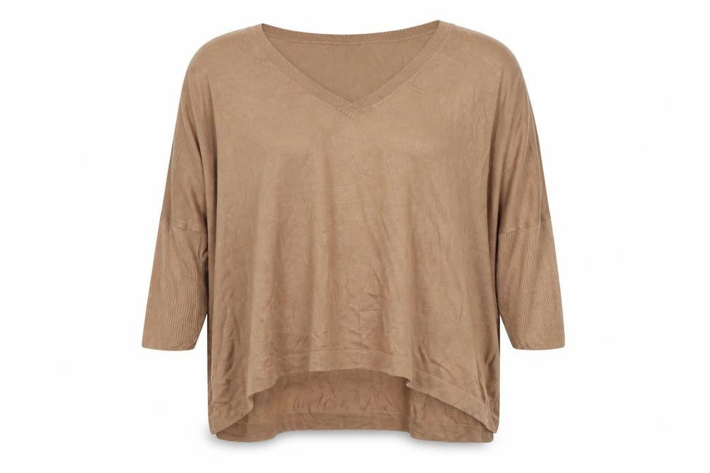 H&M Womens Beige V-Neck Viscose Pullover Jumper Size S