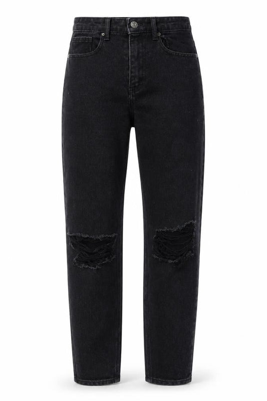 PRETTYLITTLETHING Womens Black Cotton Straight Jeans Size 6 L30 in Regular Button
