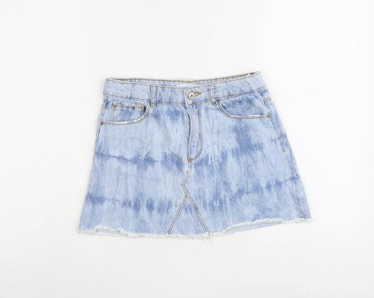 Zara Girls Blue Tie Dye Cotton Mini Skirt Size 11-12 Years Regular Button