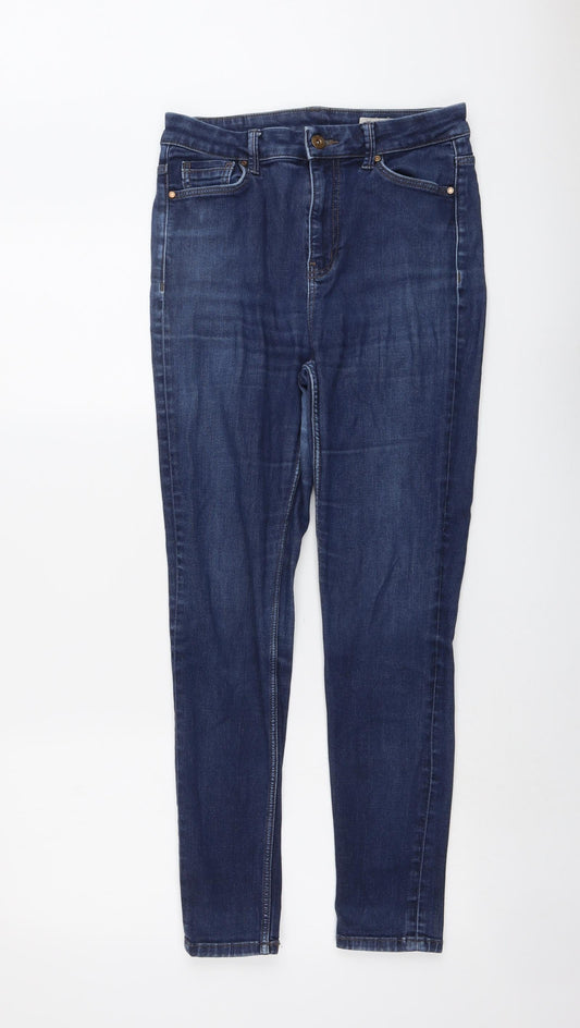 Marks and Spencer Womens Blue Cotton Skinny Jeans Size 10 L27 in Regular Button