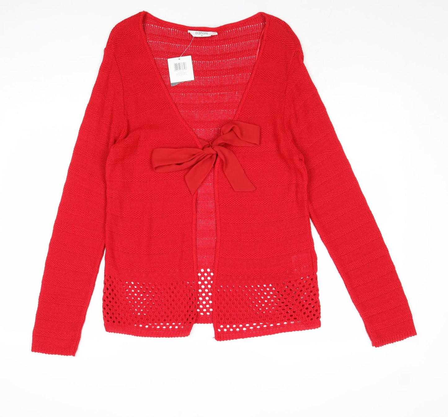 Editions Womens Red V-Neck Acrylic Cardigan Jumper Size M