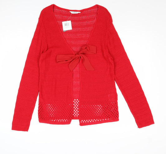 Editions Womens Red V-Neck Acrylic Cardigan Jumper Size M