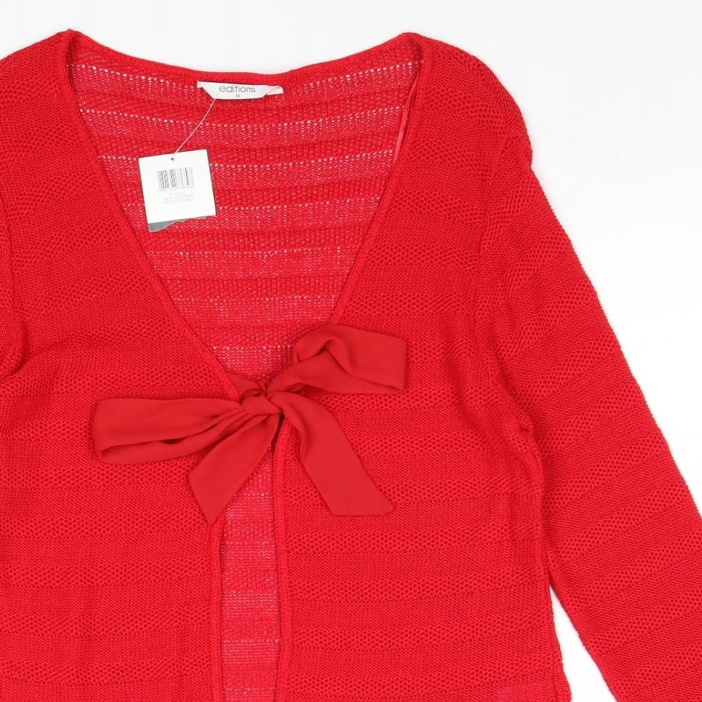 Editions Womens Red V-Neck Acrylic Cardigan Jumper Size M