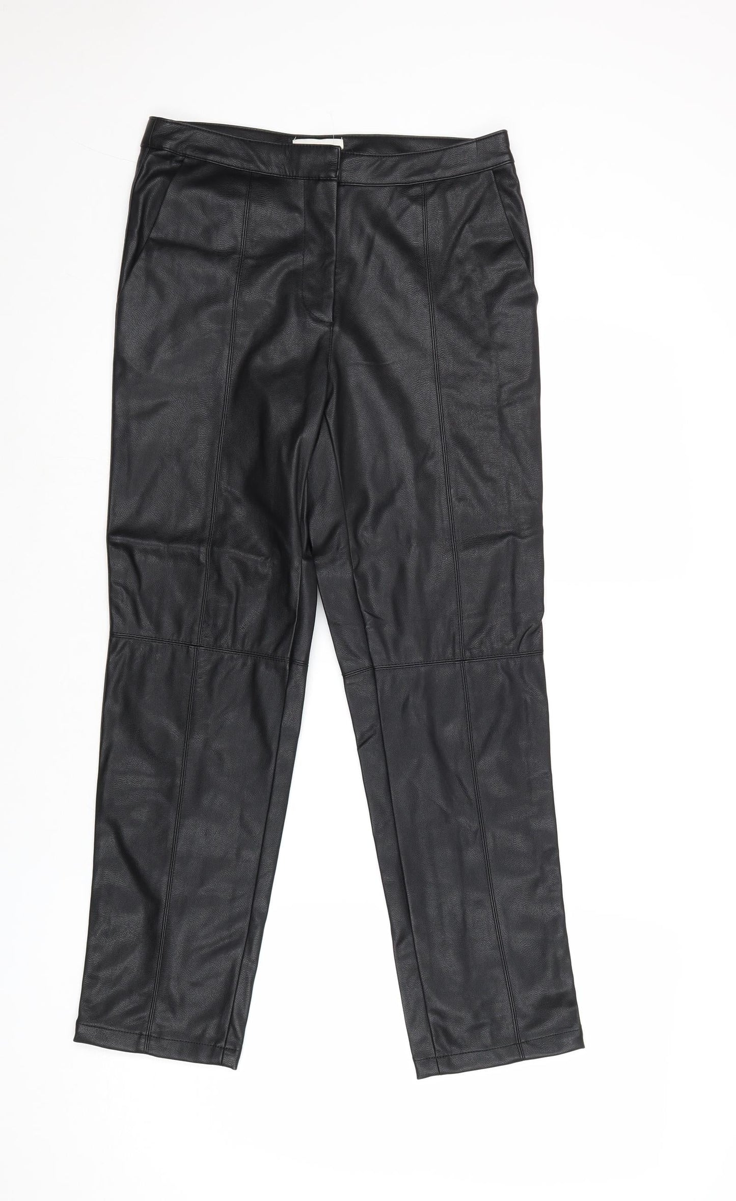 H&M Womens Black Polyurethane Trousers Size 8 Regular Zip