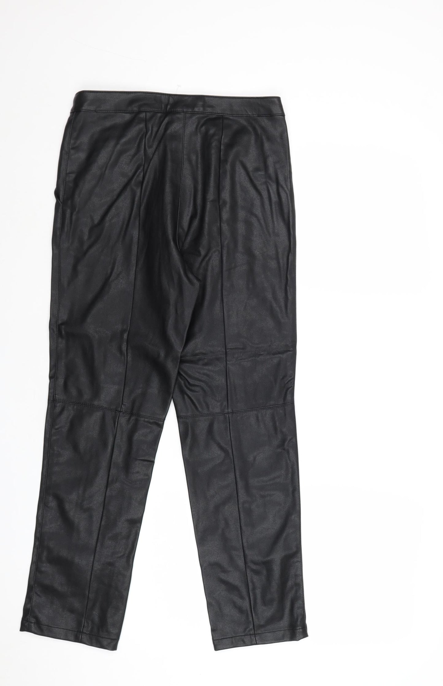 H&M Womens Black Polyurethane Trousers Size 8 Regular Zip