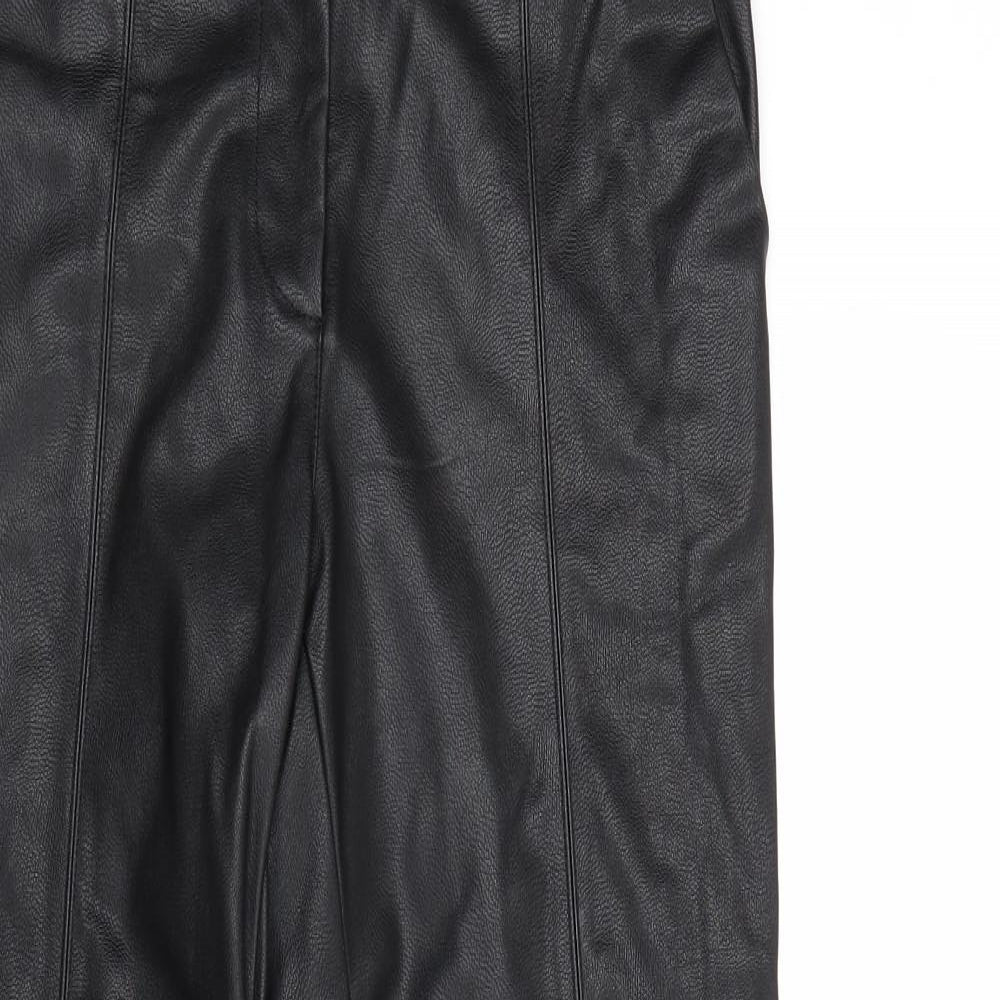 H&M Womens Black Polyurethane Trousers Size 8 Regular Zip