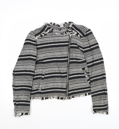 Divided by H&M Womens Multicoloured Striped Biker Jacket Size 12 Zip