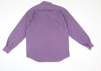 Simon Taylor Mens Purple Polyester Button-Up Size 15.5 Collared Button