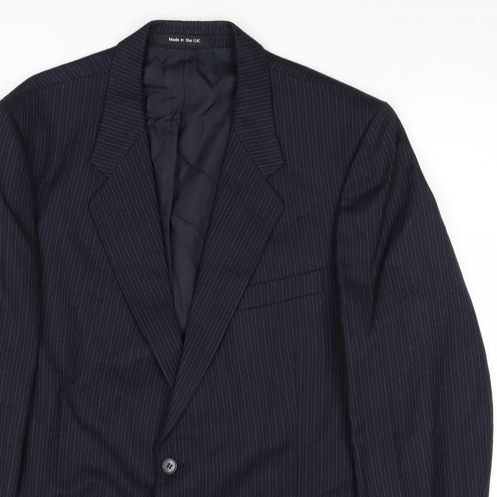 St Michael Mens Blue Striped Wool Jacket Suit Jacket Size 44 Regular