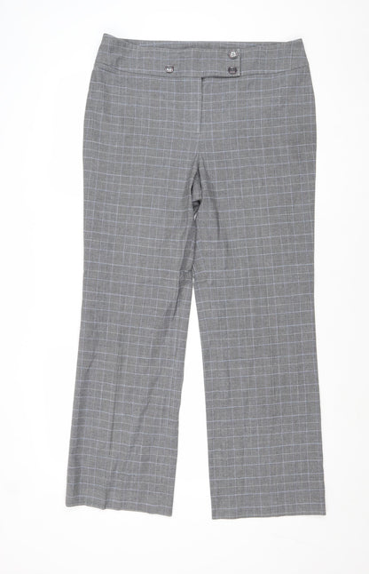 Country Casuals Womens Grey Plaid Polyester Trousers Size 14 Regular Zip