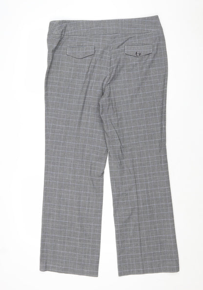 Country Casuals Womens Grey Plaid Polyester Trousers Size 14 Regular Zip