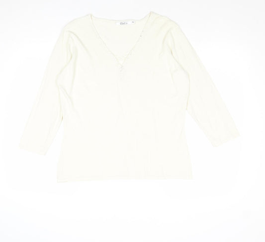 M&Co Womens Ivory V-Neck Viscose Pullover Jumper Size XL
